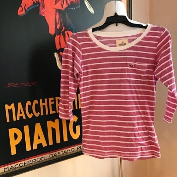HOLLISTER Red/ White Striped 3/4 Sleeve T-Shirt XS - Picture 1 of 5